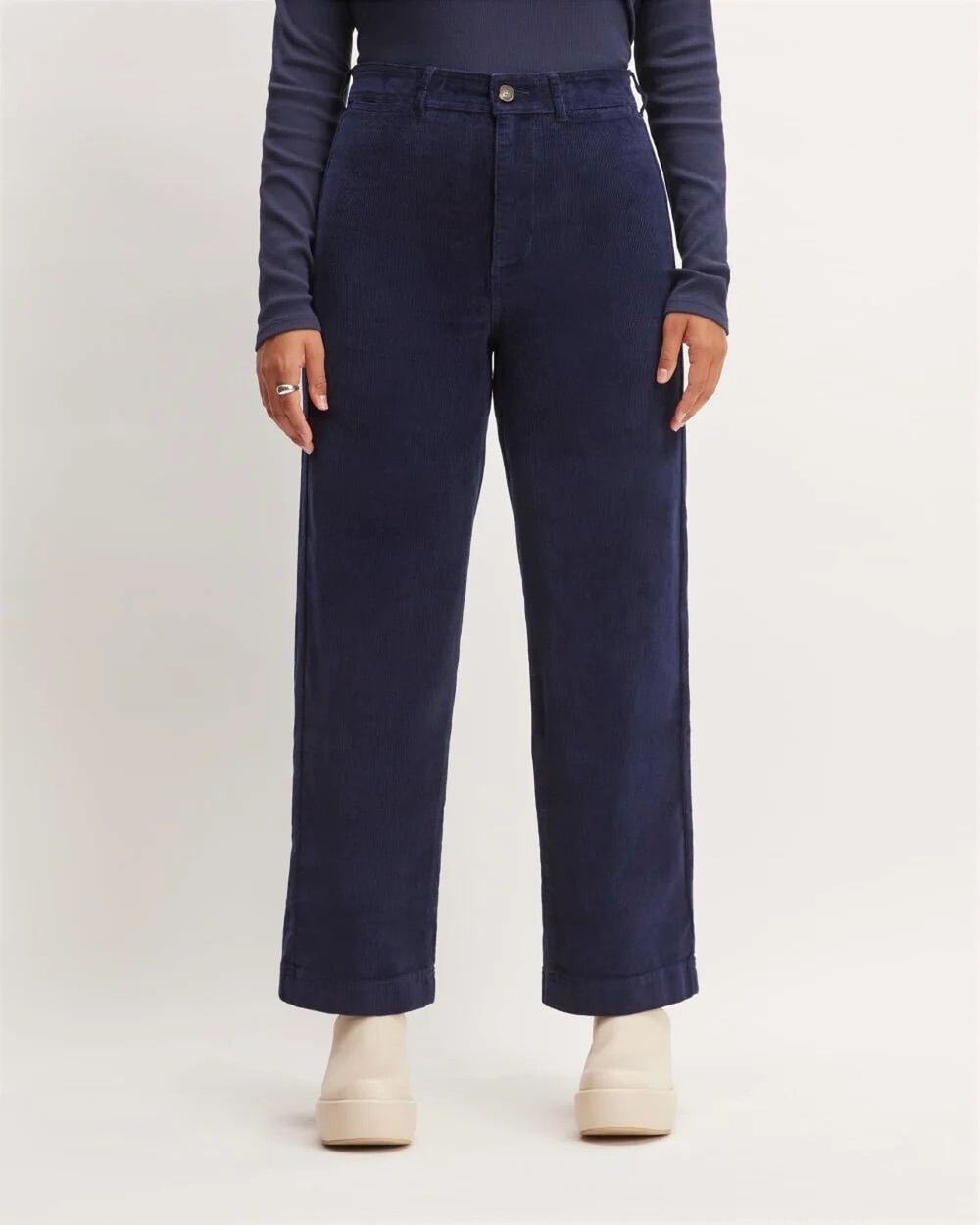 Everlane Navy Corduroy High Rise Wide Leg Pants Size 00